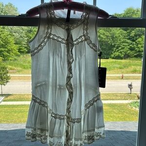 Lu Luvia sleeveless top sheer delicate sexy lacy overlay peplum summer tank top
